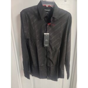 American Breed Men's Cotton Black Geometric Logo Dress Shirt L 16 34/35